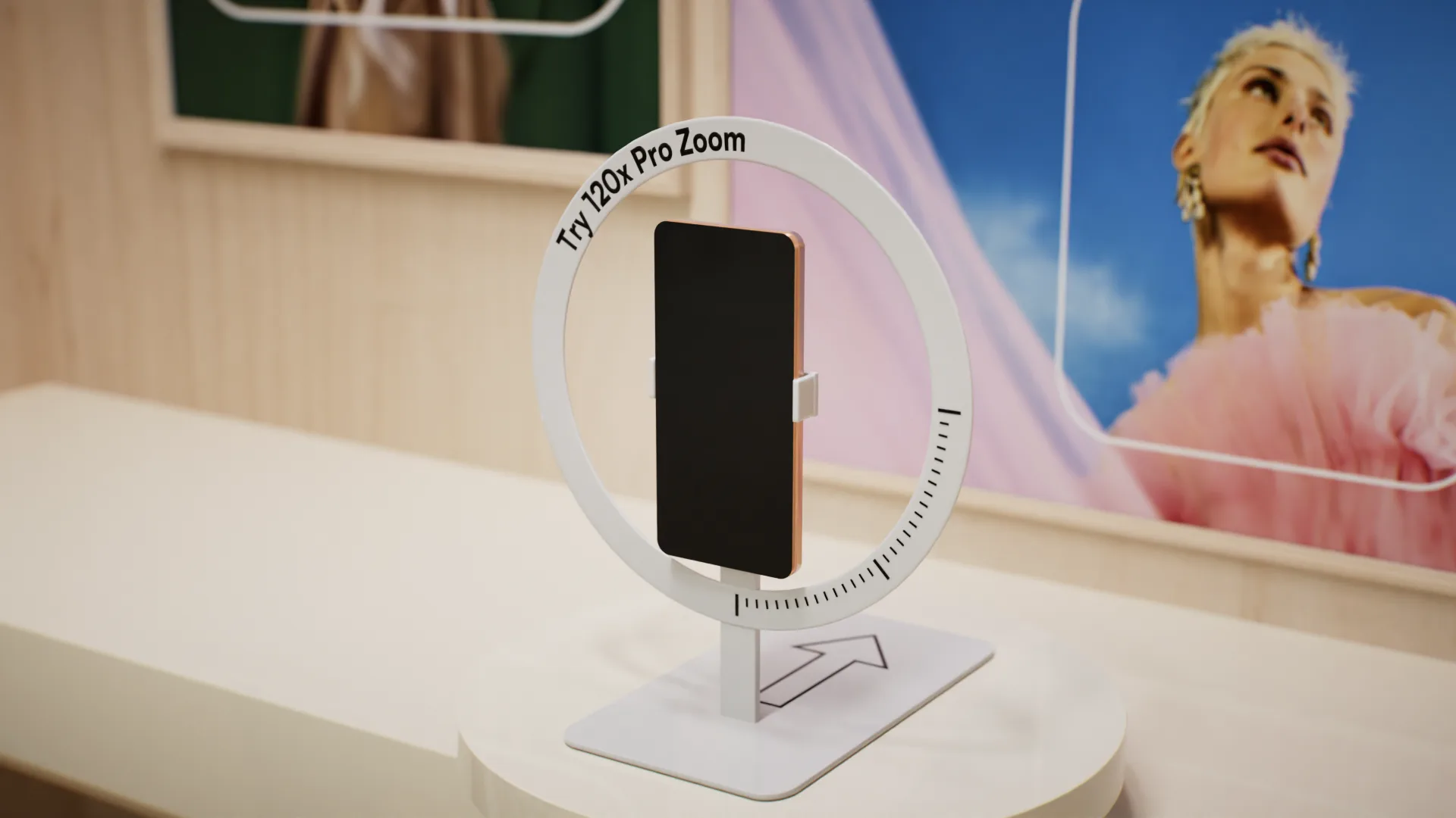 Support circulaire « Try 120x Pro Zoom » qui tient un Pixel 11 Pro.