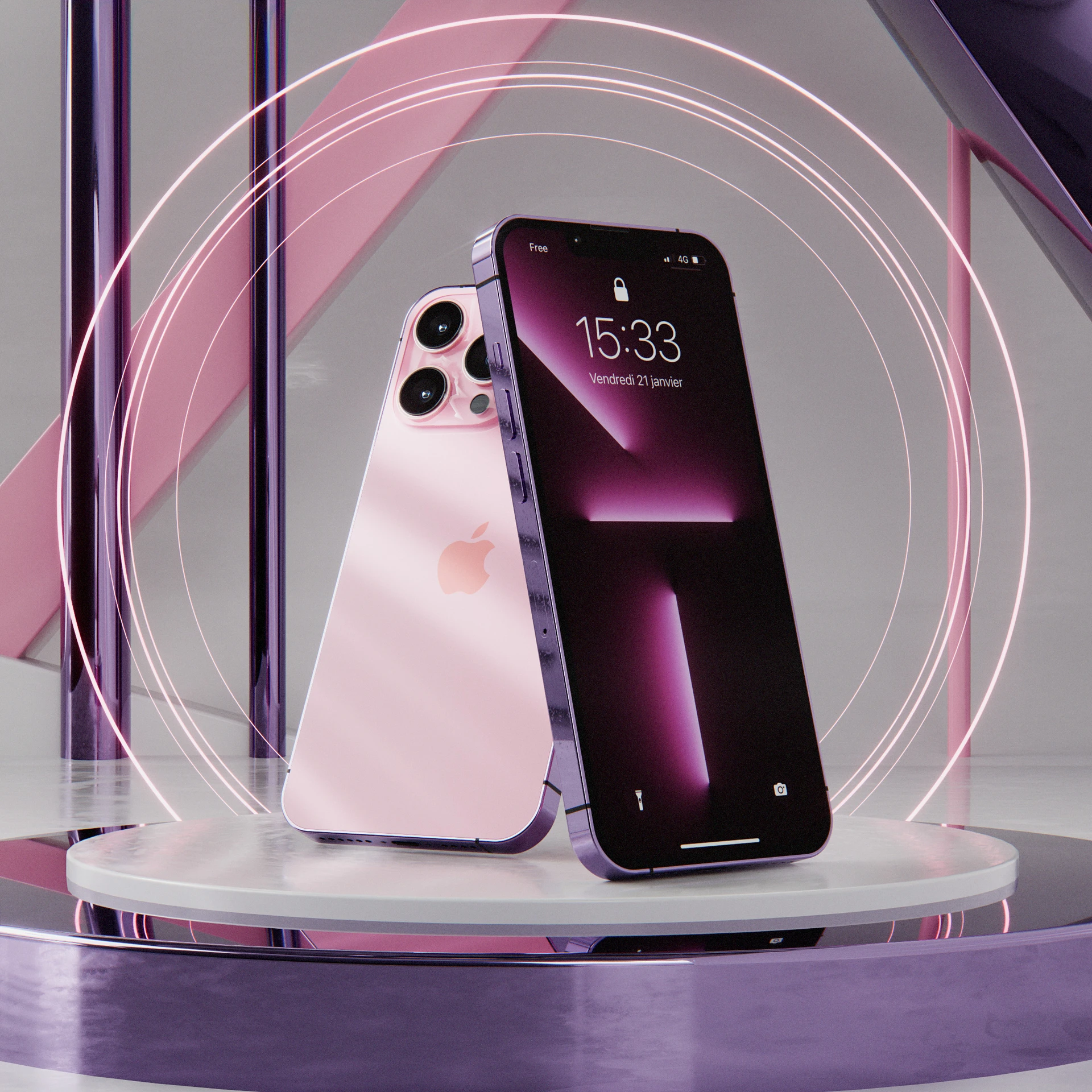 iPhone 13 Pro — Misty Pink — étude 3D, vue 1