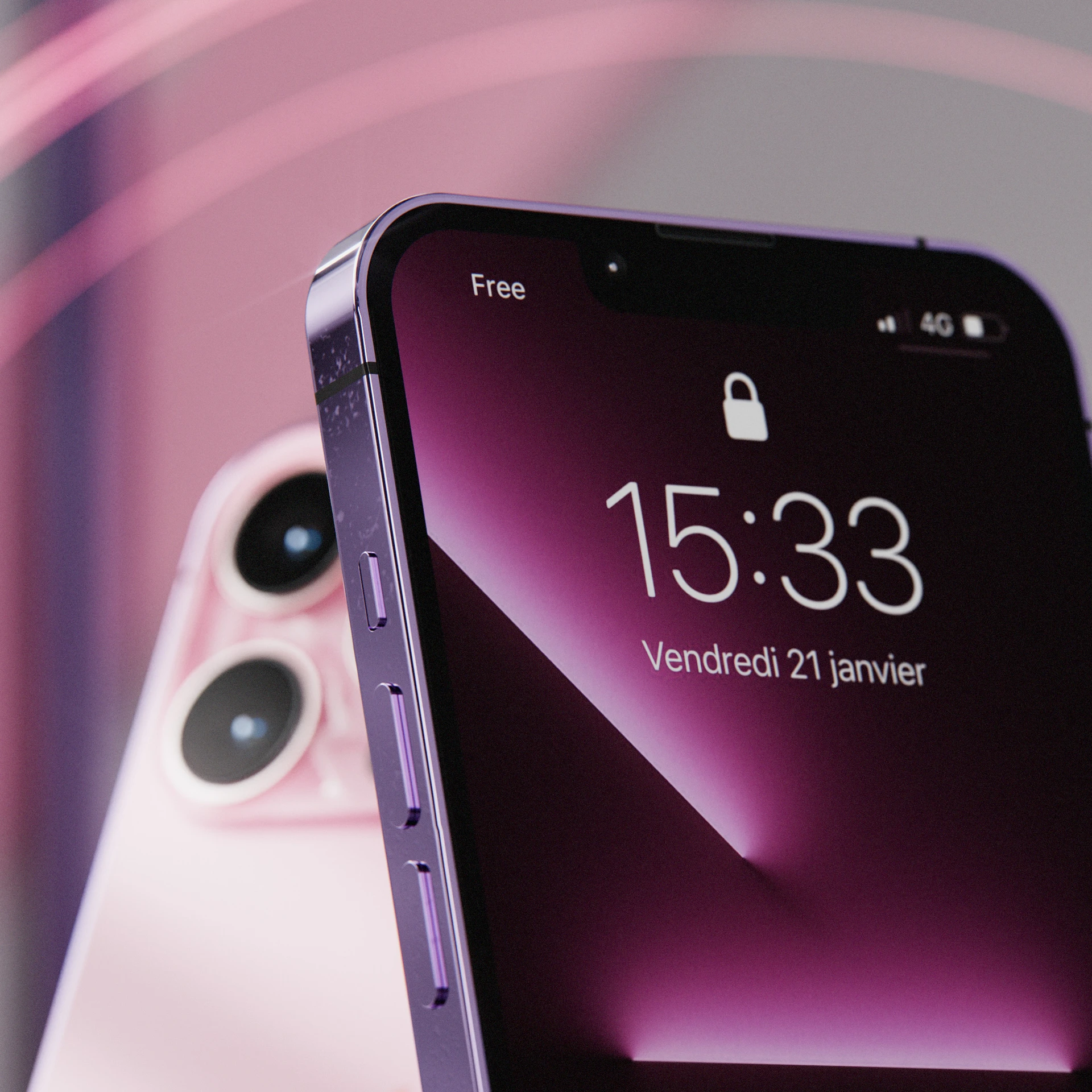 iPhone 13 Pro — Misty Pink — étude 3D, vue 2