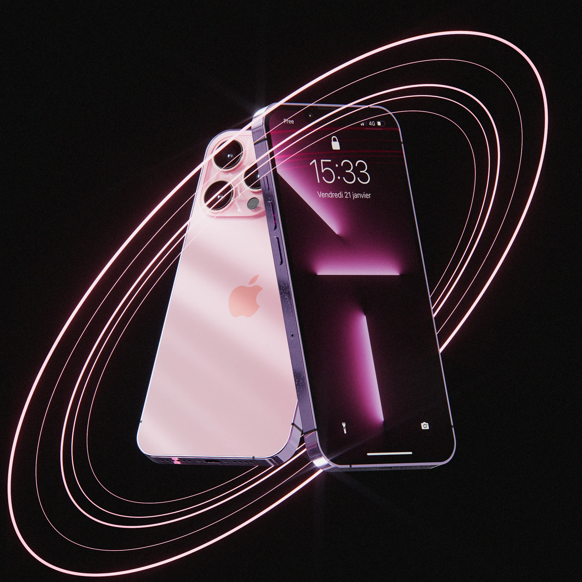 iPhone 13 Pro — Misty Pink — étude 3D, vue 4