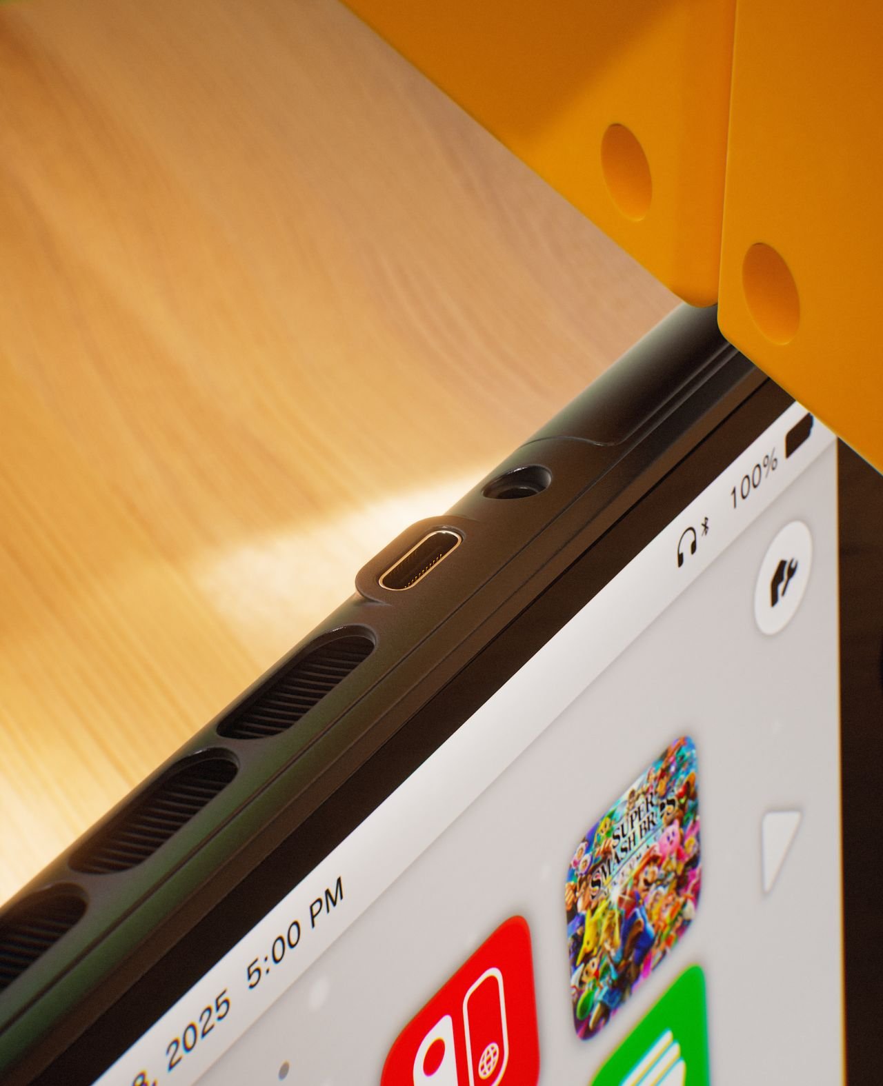 Close-up of the Nintendo Switch 2 connectors and edge.