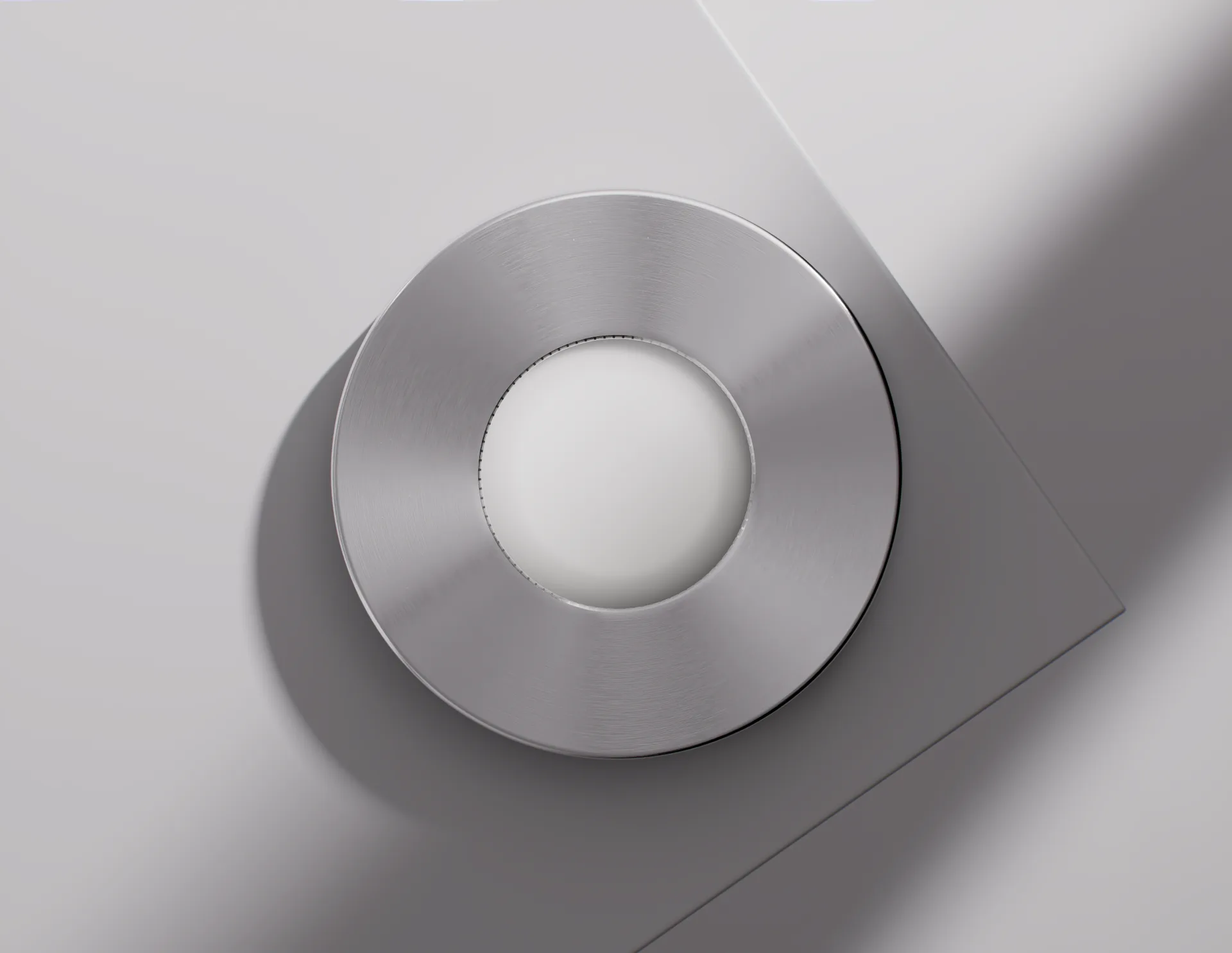 The Norma disc from above, brushed steel and a white center.